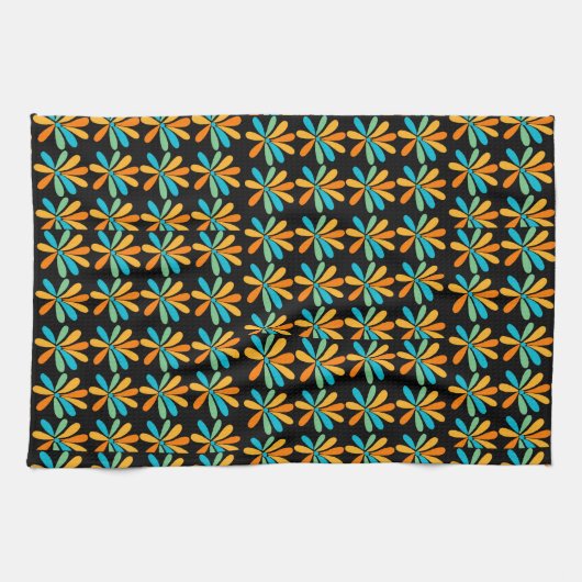 Orangefarbene, grüne und blaue Blumen Geschirrtuch (Horizontal)