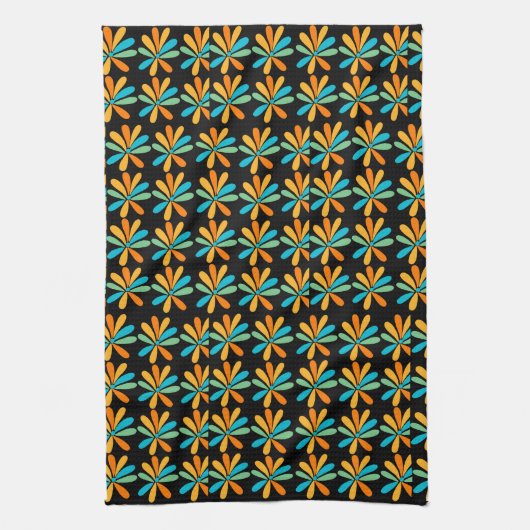 Orangefarbene, grüne und blaue Blumen Geschirrtuch (Vertikal)