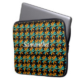 Orangefarbene, grüne und blaue Blumen Laptopschutzhülle (Vorderseite Links)