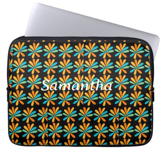 Orangefarbene, grüne und blaue Blumen Laptopschutzhülle (Vorderseite)