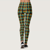 Orangefarbene, grüne und blaue Blumen Leggings (Rückseite)