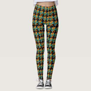 Orangefarbene, grüne und blaue Blumen Leggings