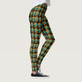 Orangefarbene, grüne und blaue Blumen Leggings (Rechts)