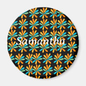 Orangefarbene, grüne und blaue Blumen Magnet (Vorne)