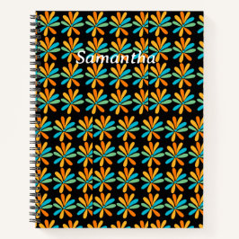 Orangefarbene, grüne und blaue Blumen Notizblock