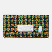 Orangefarbene, grüne und blaue Blumen Schreibtischunterlage (Tastatur & Maus)