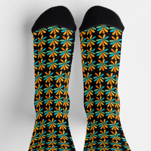 Orangefarbene, grüne und blaue Blumen Socken