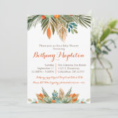 Orangefarbene, grüne und braune Blütendusche Einladung (Stehend Vorderseite)