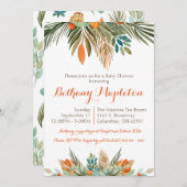 Orangefarbene, grüne und braune Blütendusche Einladung (Vorne/Hinten)