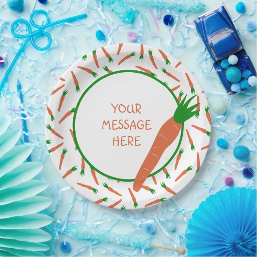 Orangefarbene, grüne und weiße Karotten Gemustert Pappteller (Party)