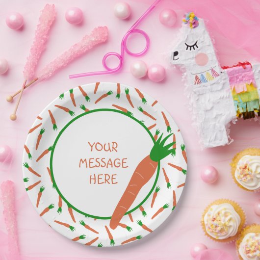 Orangefarbene, grüne und weiße Karotten Gemustert Pappteller (Party)