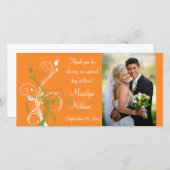 Orangefarbene, grüne, weiße Blumenfotokarte Dankeskarte (Vorne/Hinten)