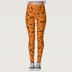 Orangefarbene Halloween-Leggings mit Spooky Black Leggings