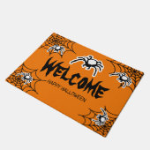 Orangefarbene Halloween-Türmatte mit gruseligen Sp Fußmatte (Schrägansicht)