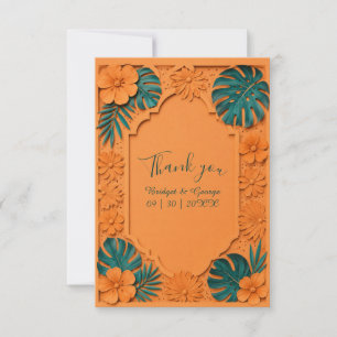 orangefarbene Hawaii-Blumenhochzeit Dankeskarte