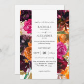 Orangefarbene, heiße Pink- und Lila Fall-Blütenhoc Einladung (Vorne/Hinten)