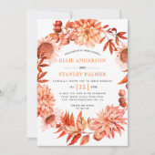 Orangefarbene Herbstkranz-Hochzeit im Herbst Einladung (Vorderseite)