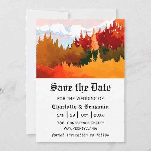 Orangefarbene Herbstlandschaft Save the Date (Vorderseite)