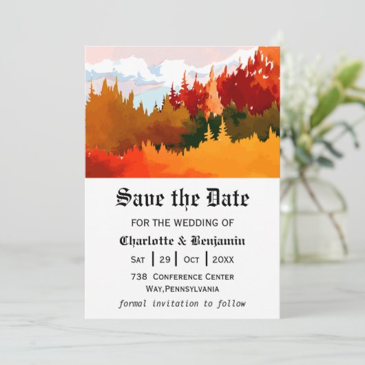 Orangefarbene Herbstlandschaft Save the Date (Stehend Vorderseite)