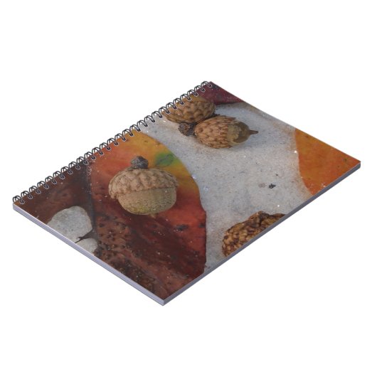 Orangefarbene Herbstlaub und Eicheln Notizblock (Linke Seite)