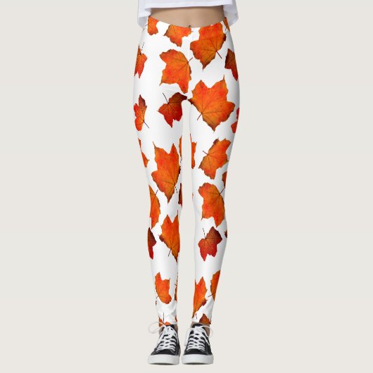 Orangefarbene Herbstlaube Leggings (Vorderseite)