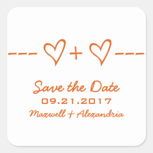 Orangefarbene Herzgleichung Save the Date Stickers