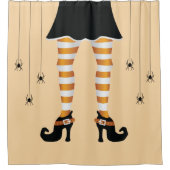 Orangefarbene Hexenbeine und Spinnen Halloween Duschvorhang (Vorderseite)