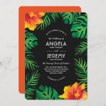 Orangefarbene Hibiskus- und tropische Blätter Hoch