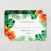 Orangefarbene Hibiskus- und tropische Blätter Hoch RSVP Karte (Vorne/Hinten)