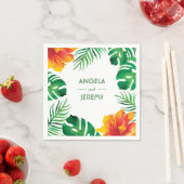 Orangefarbene Hibiskus- und tropische Blätter Hoch Serviette (Beispiel)