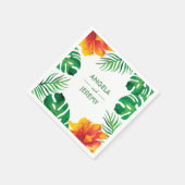 Orangefarbene Hibiskus- und tropische Blätter Hoch Serviette (Ecke)