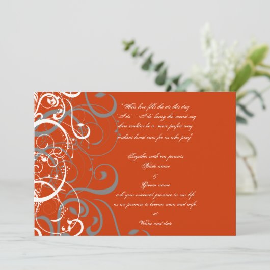 Orangefarbene Hochzeit Einladung (Stehend Vorderseite)