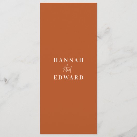 Orangefarbene Hochzeit mit Blumen Menükarte (Rückseite)