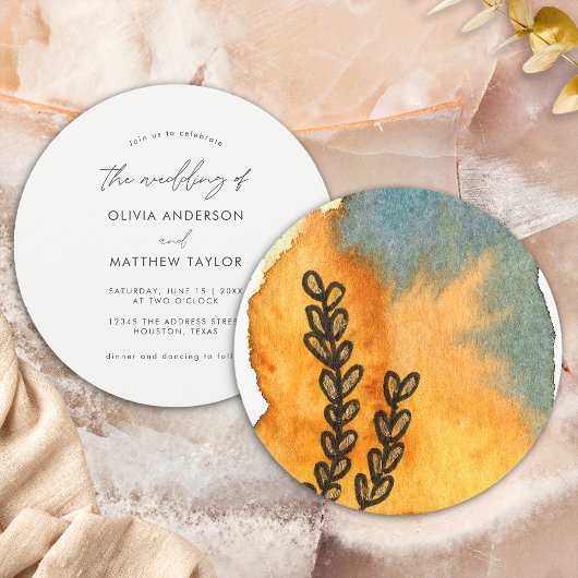 Orangefarbene Hochzeit mit einzigartiger floraler Einladung