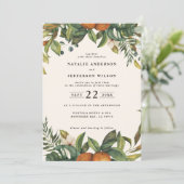 Orangefarbene Hochzeit Save The Date (Stehend Vorderseite)