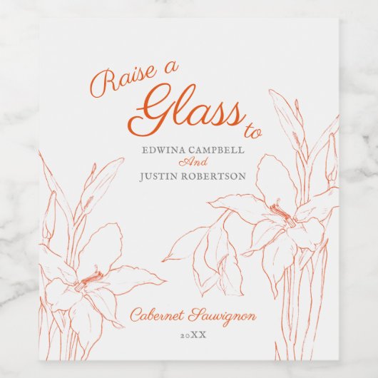 Orangefarbene Hochzeit Weinetikett (Einzelnes Label)