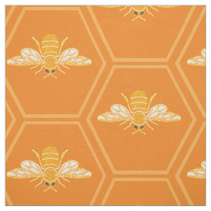 Orangefarbene Honigwaben mit Honigbienen Stoff