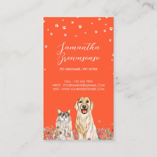 Orangefarbene Hunde Katzen Haustiere Sitter Visitenkarte (Rückseite)