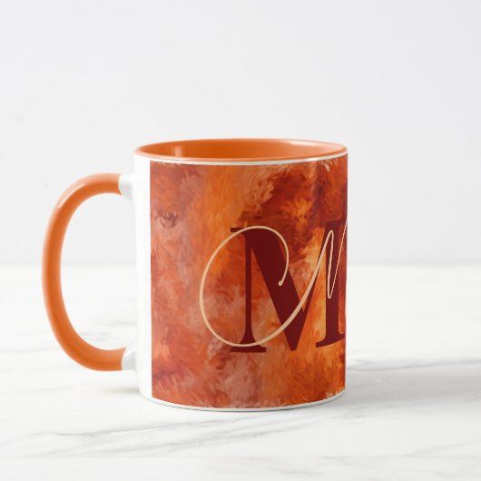 Orangefarbene Impressionen mit Name und Monogramm Tasse (Links)