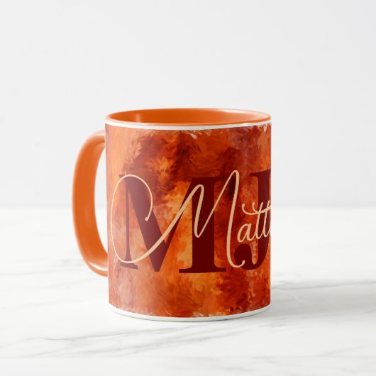 Orangefarbene Impressionen mit Name und Monogramm Tasse (Vorderseite Links)