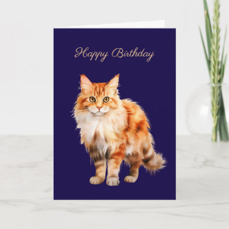 Orangefarbene Ingwer flauschige Katze Geburtstagsk Karte