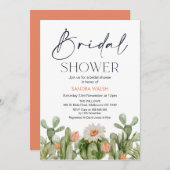 Orangefarbene Kaktus Bridal Dusche Einladung (Vorne/Hinten)