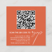 Orangefarbene Kalligraphie QR-Code UAWG Hochzeit Begleitkarte (Vorderseite)