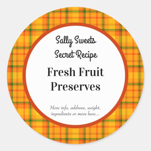 Orangefarbene, Kariert bearbeitbare Backkleber Runder Aufkleber (Vorderseite)