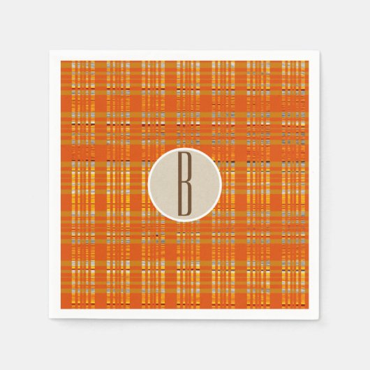 Orangefarbene Karierte und braune Kraft-Rustikale Serviette (Vorderseite)