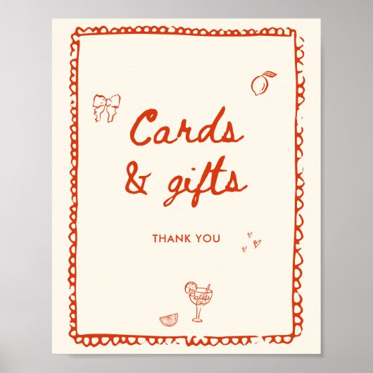 Orangefarbene Karten und Geschenke im italienische Poster (Vorne)