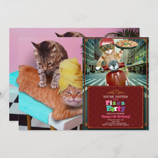 Orangefarbene Katze, die eine Massage durch eine K Einladung (Vorne/Hinten)