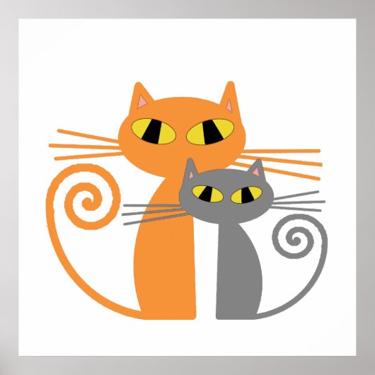 Orangefarbene Katze, graue Katze Poster (Vorne)