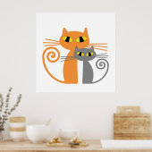 Orangefarbene Katze, graue Katze Poster (Küche)