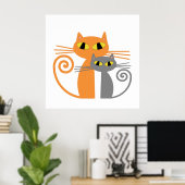 Orangefarbene Katze, graue Katze Poster (Heimbüro)